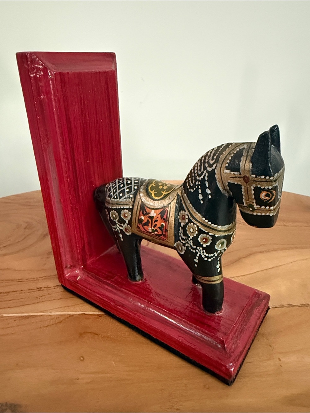 Vintage Hand Painted Wooden Horse Bookend Folk Ark